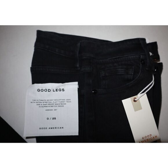 Good American Women's Sz 0/25 Black Good Legs w/Slit Waistband Skinny Jeans $159 - Picture 6 of 11